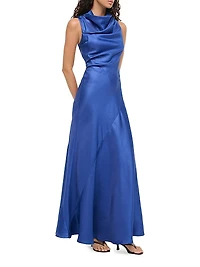 Frida Gathered Silk Cowlneck Gown