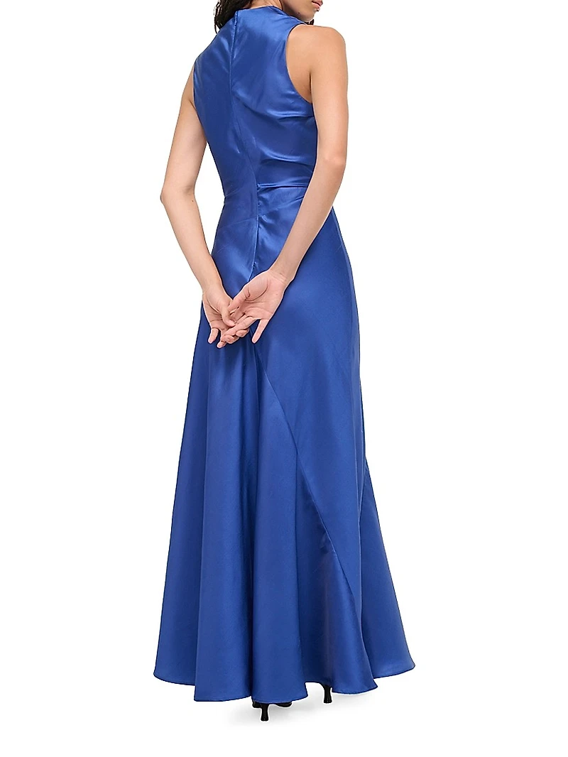 Frida Gathered Silk Cowlneck Gown