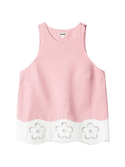 Mika Floral Lace-Trimmed Linen Sleeveless Top