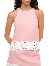 Mika Floral Lace-Trimmed Linen Sleeveless Top