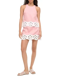 Mika Floral Lace-Trimmed Linen Sleeveless Top