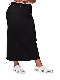 Stretch Cotton-Blend Denim Side-Slit Maxi Skirt