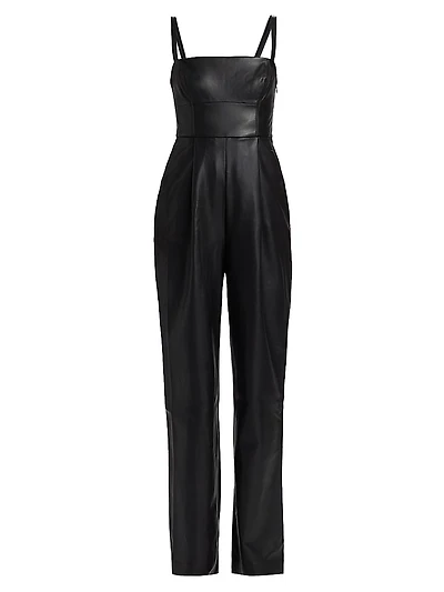 Faux Leather Squareneck Jumpsuit