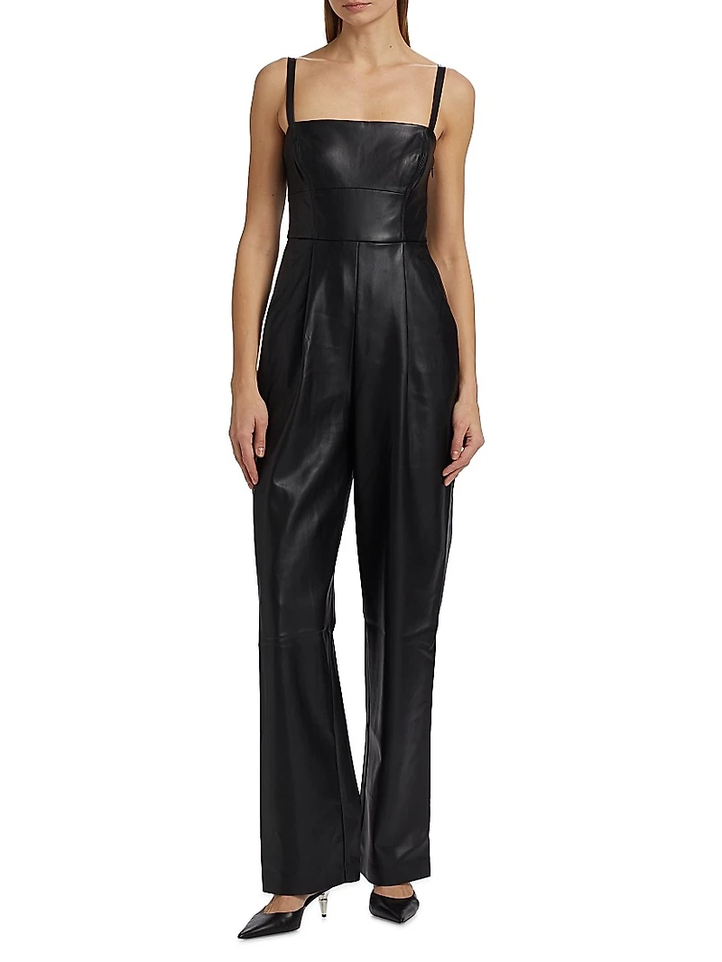 Faux Leather Squareneck Jumpsuit