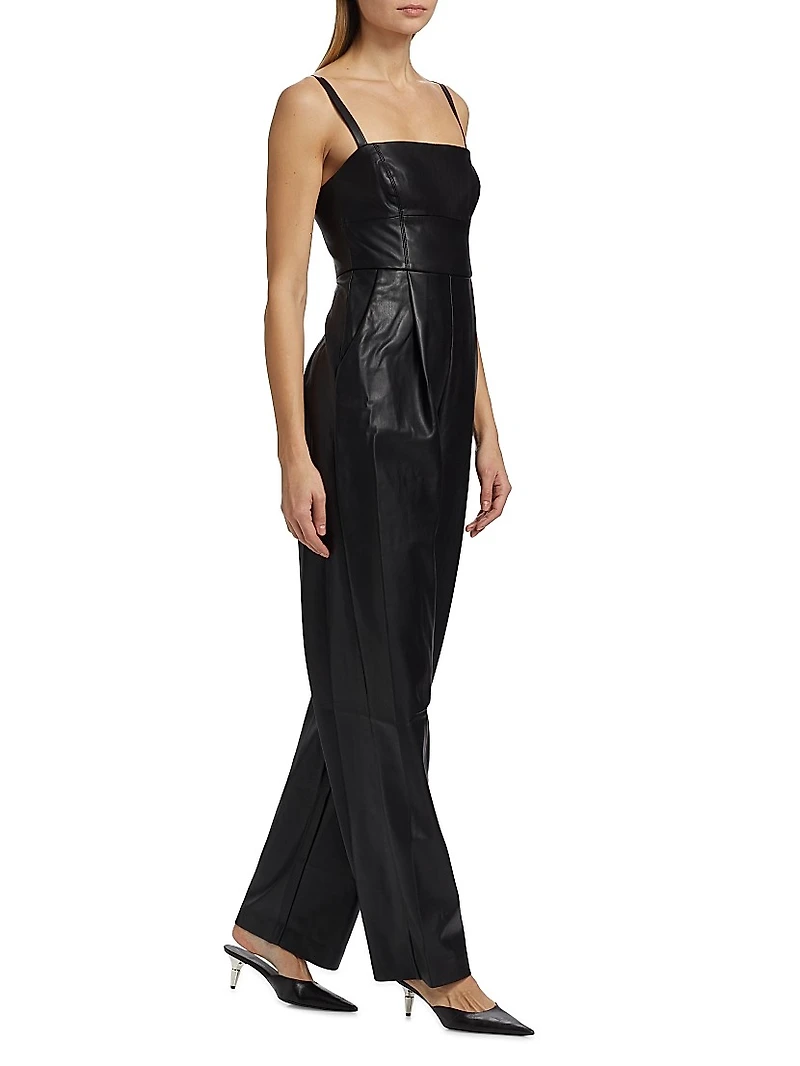 Faux Leather Squareneck Jumpsuit