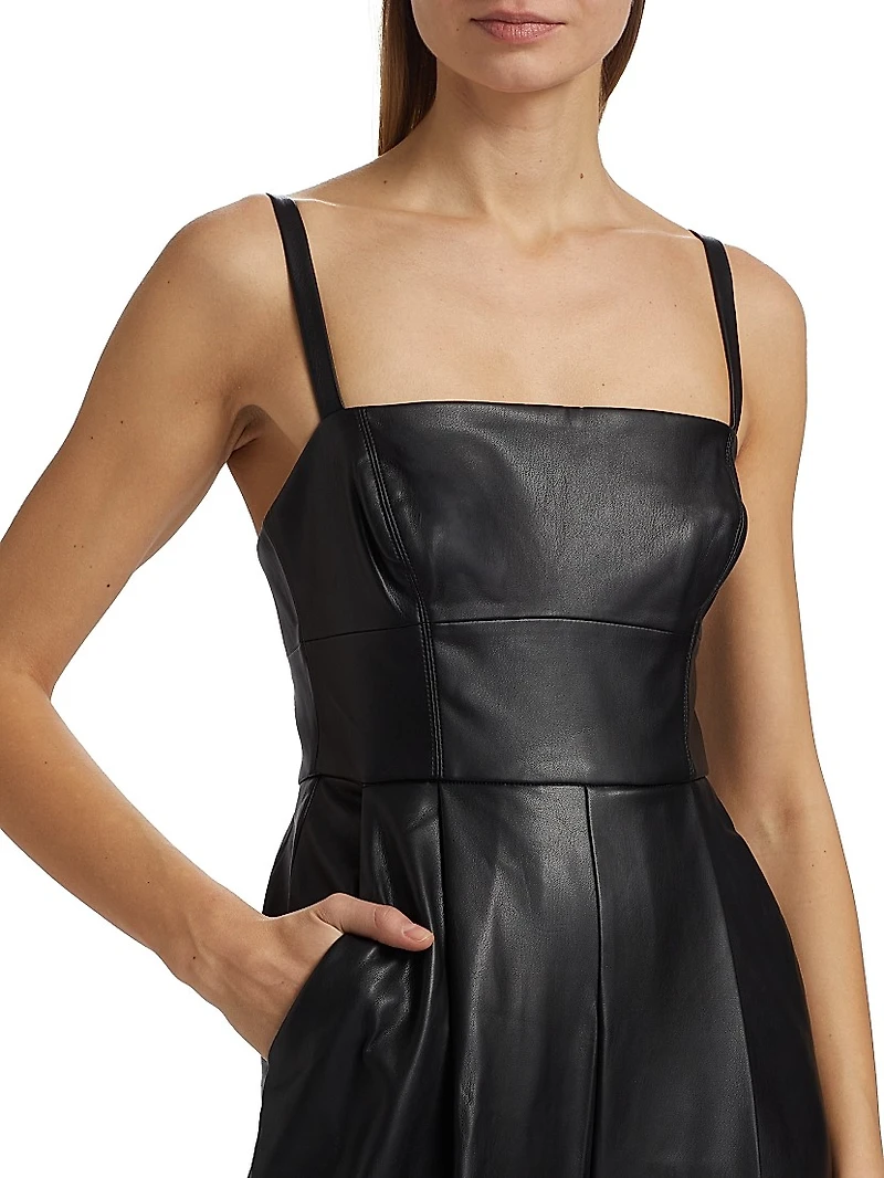 Faux Leather Squareneck Jumpsuit