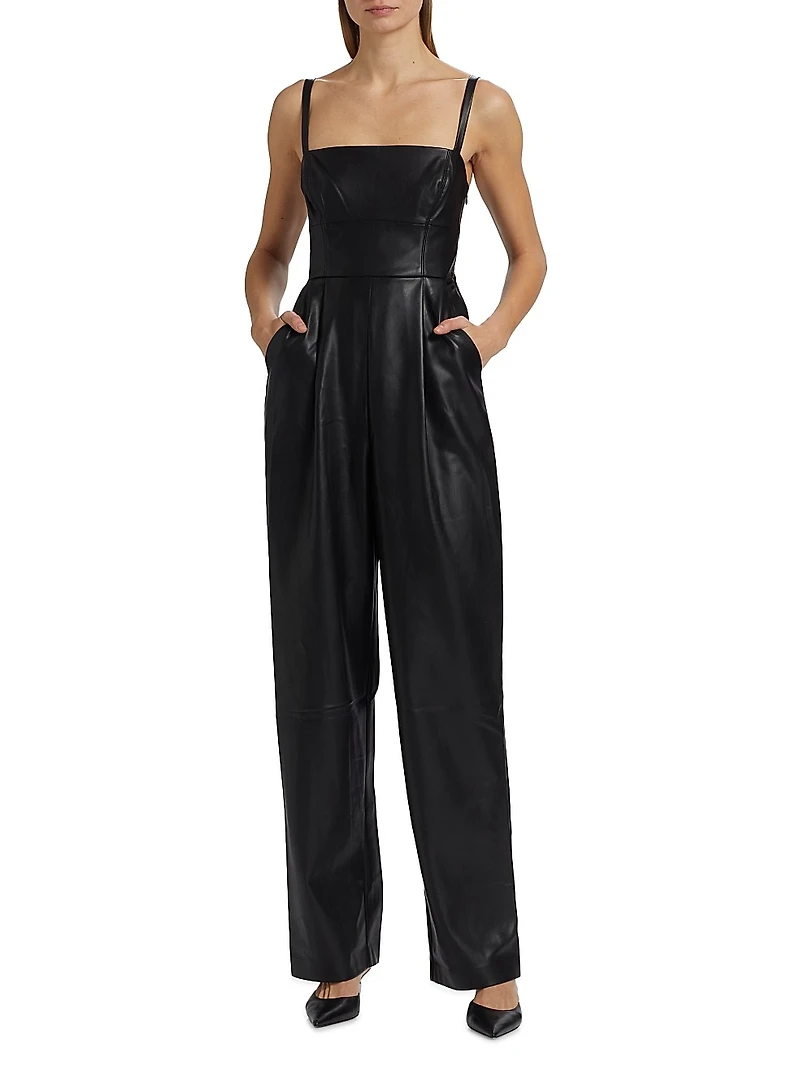 Faux Leather Squareneck Jumpsuit