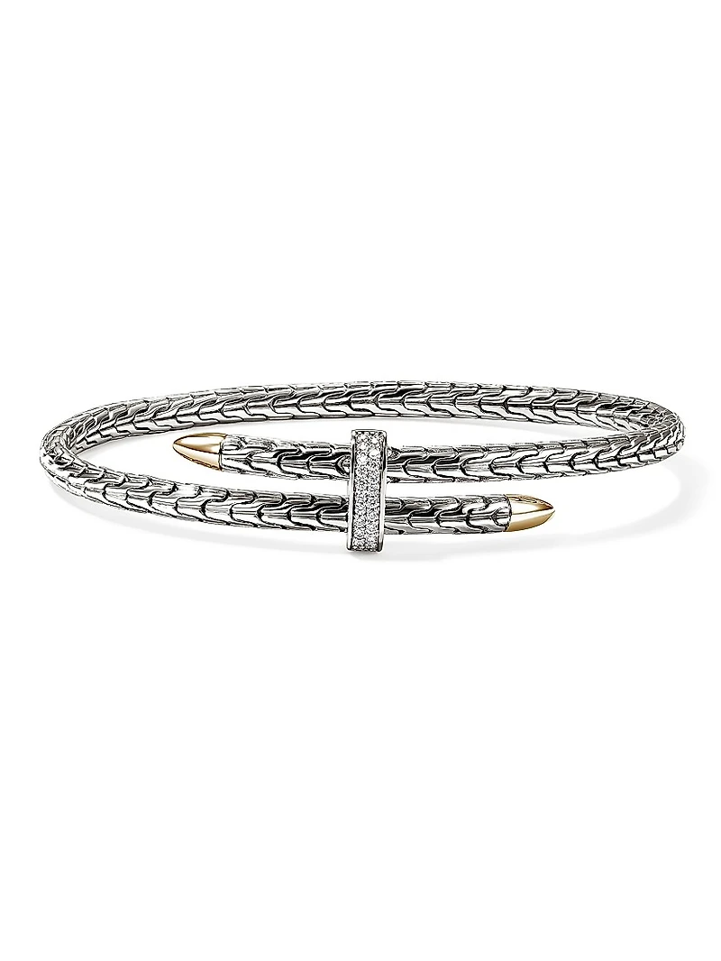 Spear 14K Yellow Gold, Sterling Silver & 0.16 TCW Diamond Cuff Bracelet