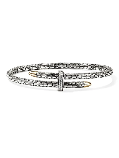 Spear 14K Yellow Gold, Sterling Silver & 0.16 TCW Diamond Cuff Bracelet