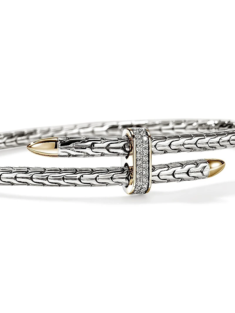 Spear 14K Yellow Gold, Sterling Silver & 0.16 TCW Diamond Cuff Bracelet