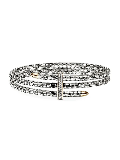 Spear Sterling Silver, 14K Yellow Gold & 0.23 TCW Diamond Flexible Cuff