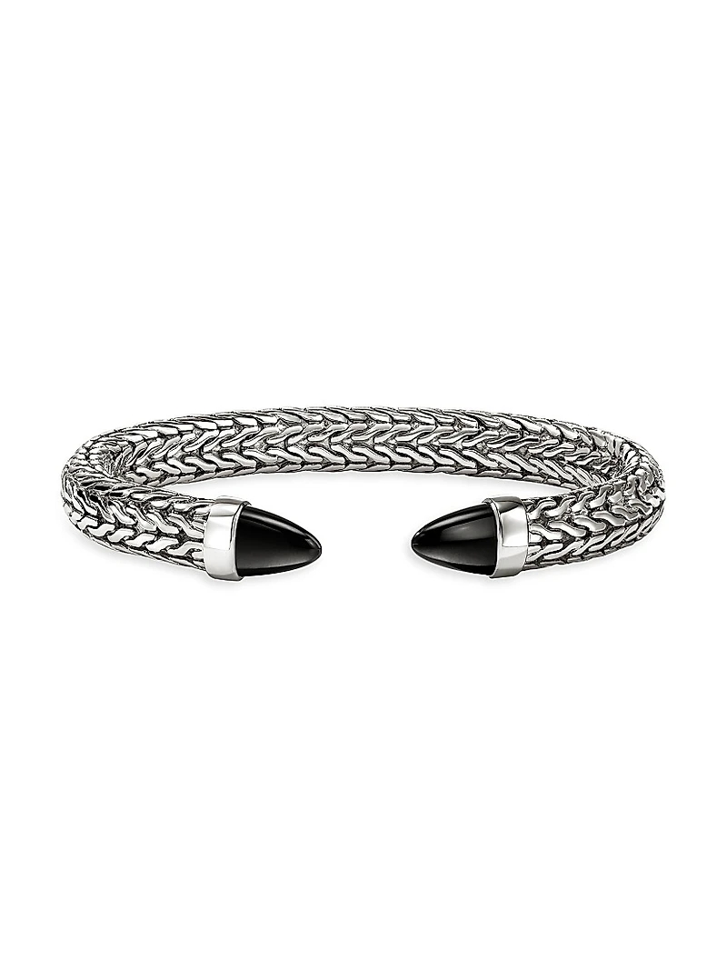 Spear Sterling Silver & Black Onyx Flexible Cuff