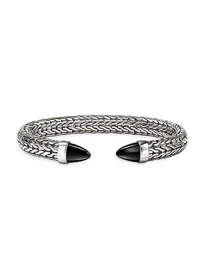 Spear Sterling Silver & Black Onyx Flexible Cuff