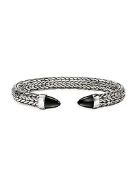 Spear Sterling Silver & Black Onyx Flexible Cuff