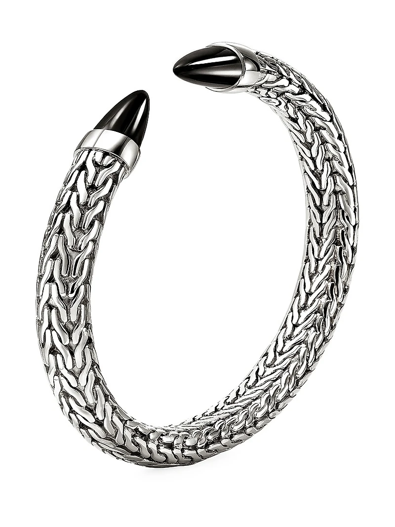 Spear Sterling Silver & Black Onyx Flexible Cuff