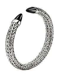 Spear Sterling Silver & Black Onyx Flexible Cuff