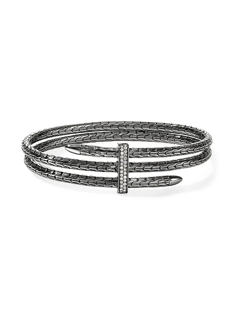 Spear Black-Rhodium-Plated Sterling Silver & 0.23 TCW Diamond Flexible Cuff