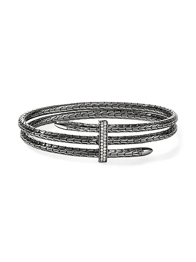 Spear Black-Rhodium-Plated Sterling Silver & 0.23 TCW Diamond Flexible Cuff