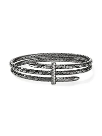 Spear Black-Rhodium-Plated Sterling Silver & 0.23 TCW Diamond Flexible Cuff
