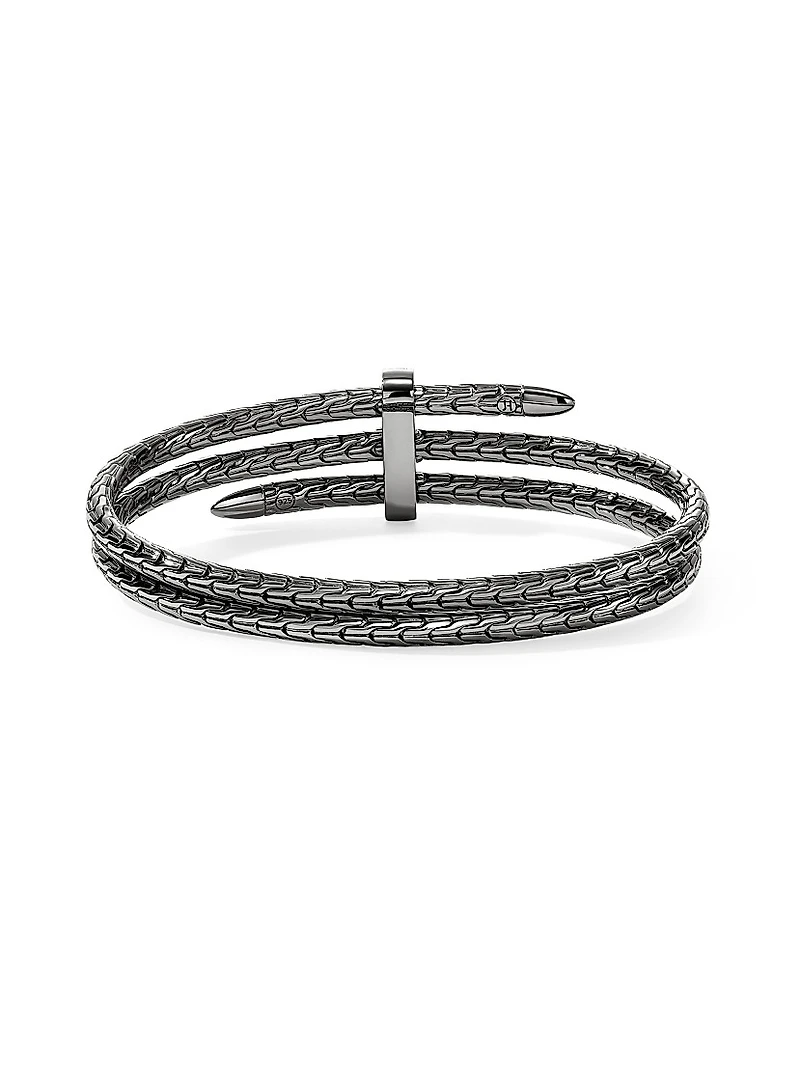 Spear Black-Rhodium-Plated Sterling Silver & 0.23 TCW Diamond Flexible Cuff