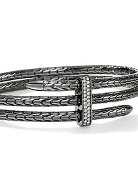Spear Black-Rhodium-Plated Sterling Silver & 0.23 TCW Diamond Flexible Cuff