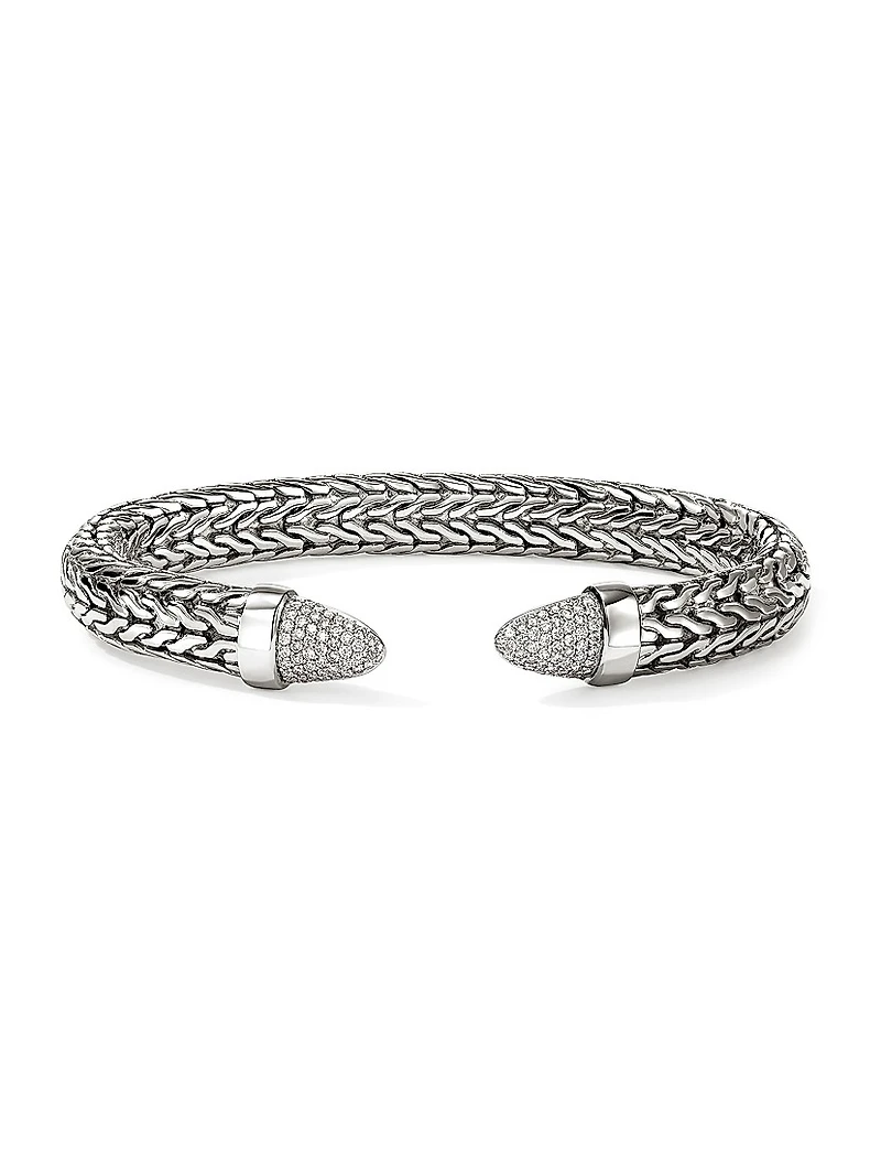 Spear Sterling Silver & TCW Diamond Flexible Cuff