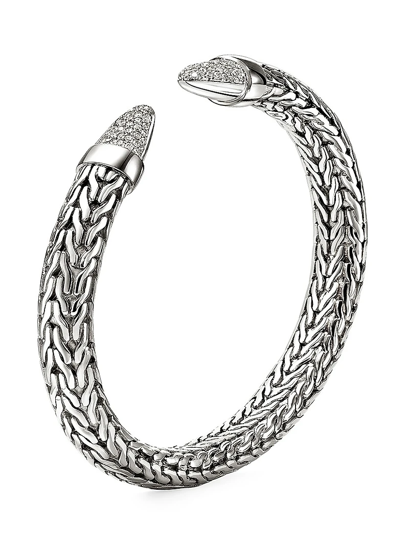Spear Sterling Silver & TCW Diamond Flexible Cuff