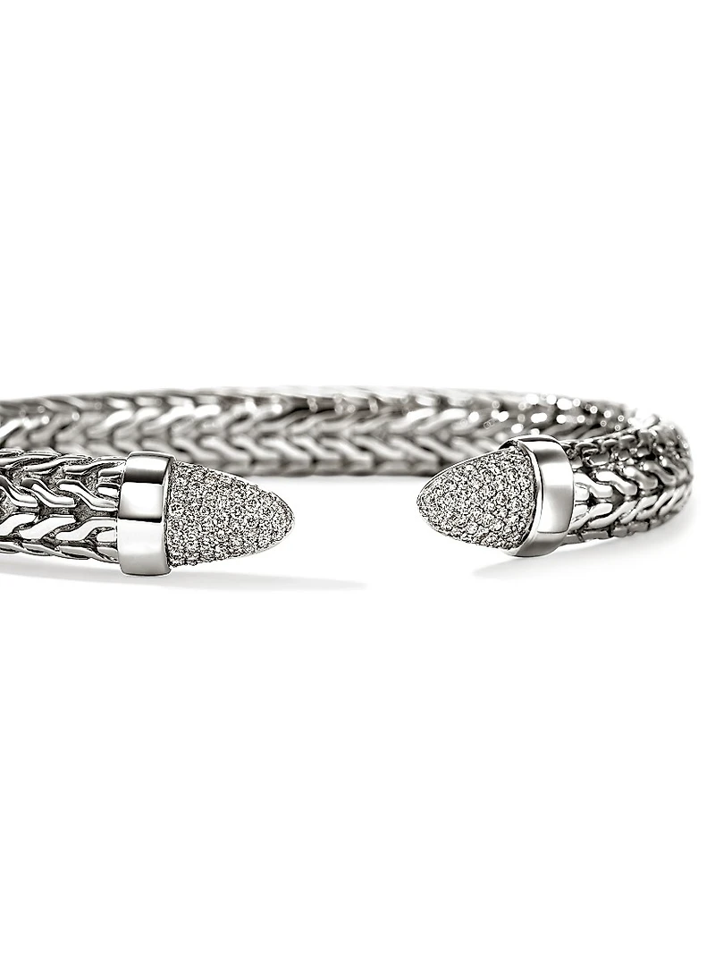 Spear Sterling Silver & TCW Diamond Flexible Cuff