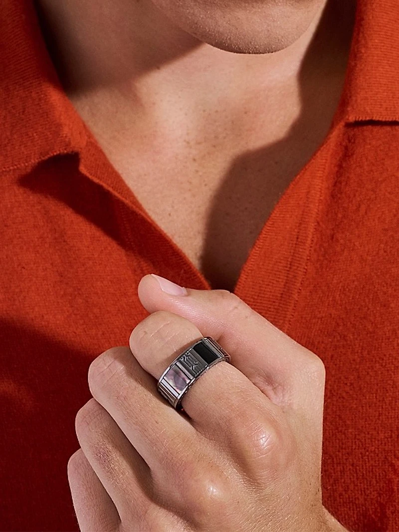 Carved Chain Sterling Silver & Multi-Stone Band