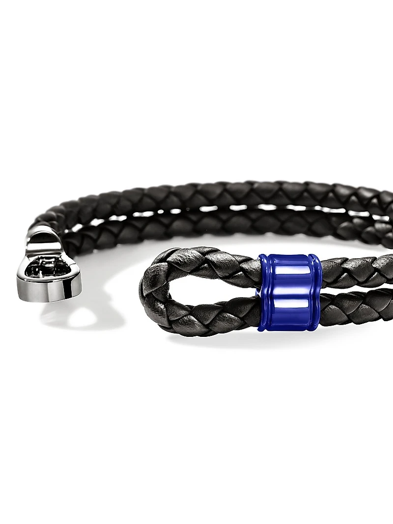 Sterling Silver, Leather & Enamel Bracelet