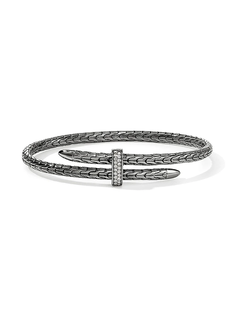 Spear Black-Rhodium-Plated Sterling Silver & 0.16 TCW Diamond Cuff