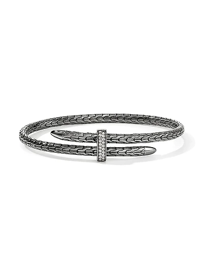 Spear Black-Rhodium-Plated Sterling Silver & 0.16 TCW Diamond Cuff