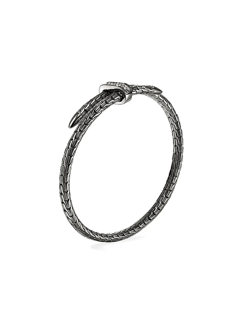 Spear Black-Rhodium-Plated Sterling Silver & 0.16 TCW Diamond Cuff