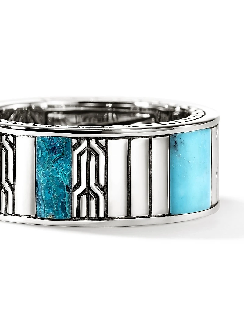 Carved Chain Sterling Silver & Multi-Stone Band