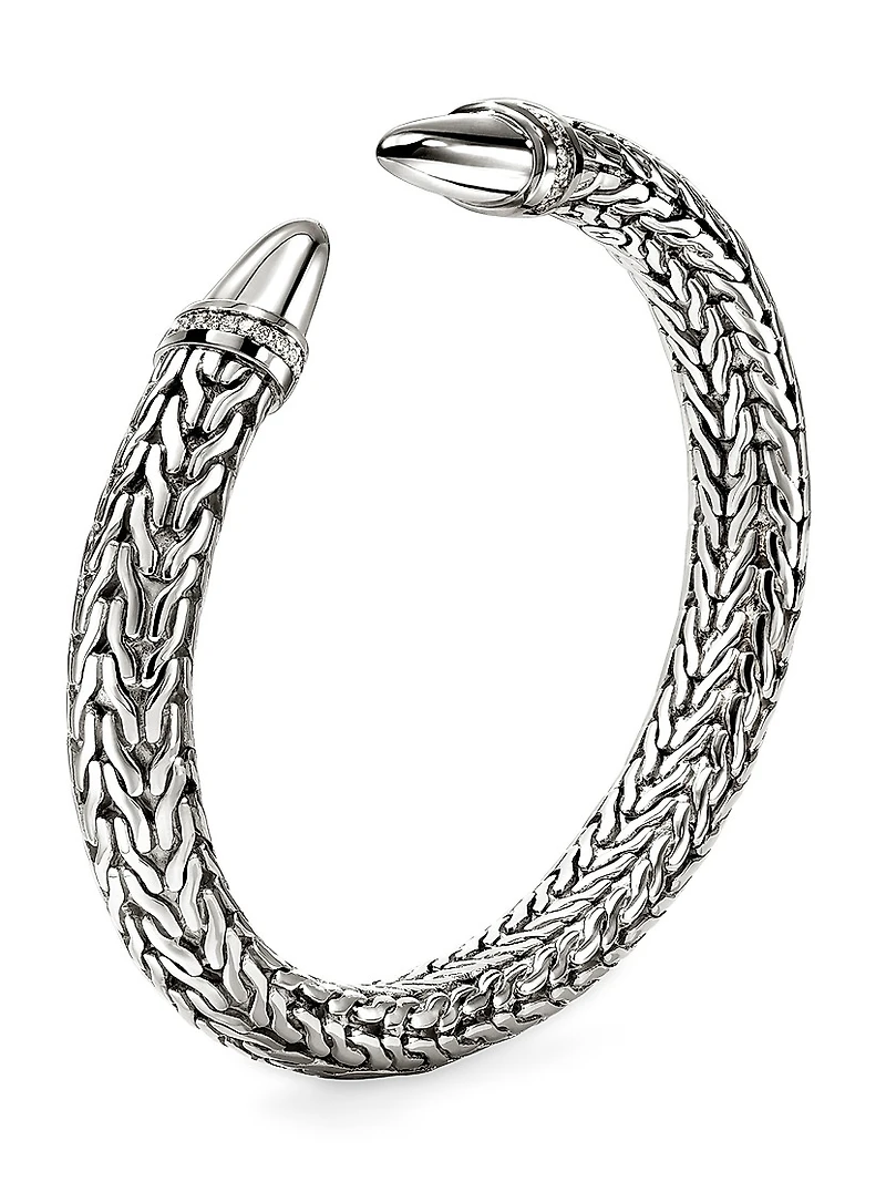 Spear Sterling Silver & TCW Diamond Flexible Cuff