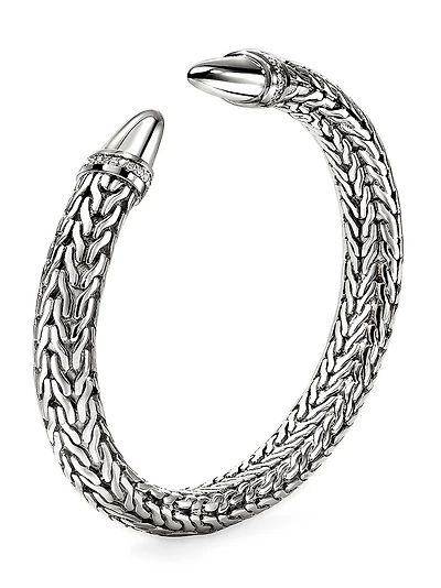 Spear Sterling Silver & TCW Diamond Flexible Cuff