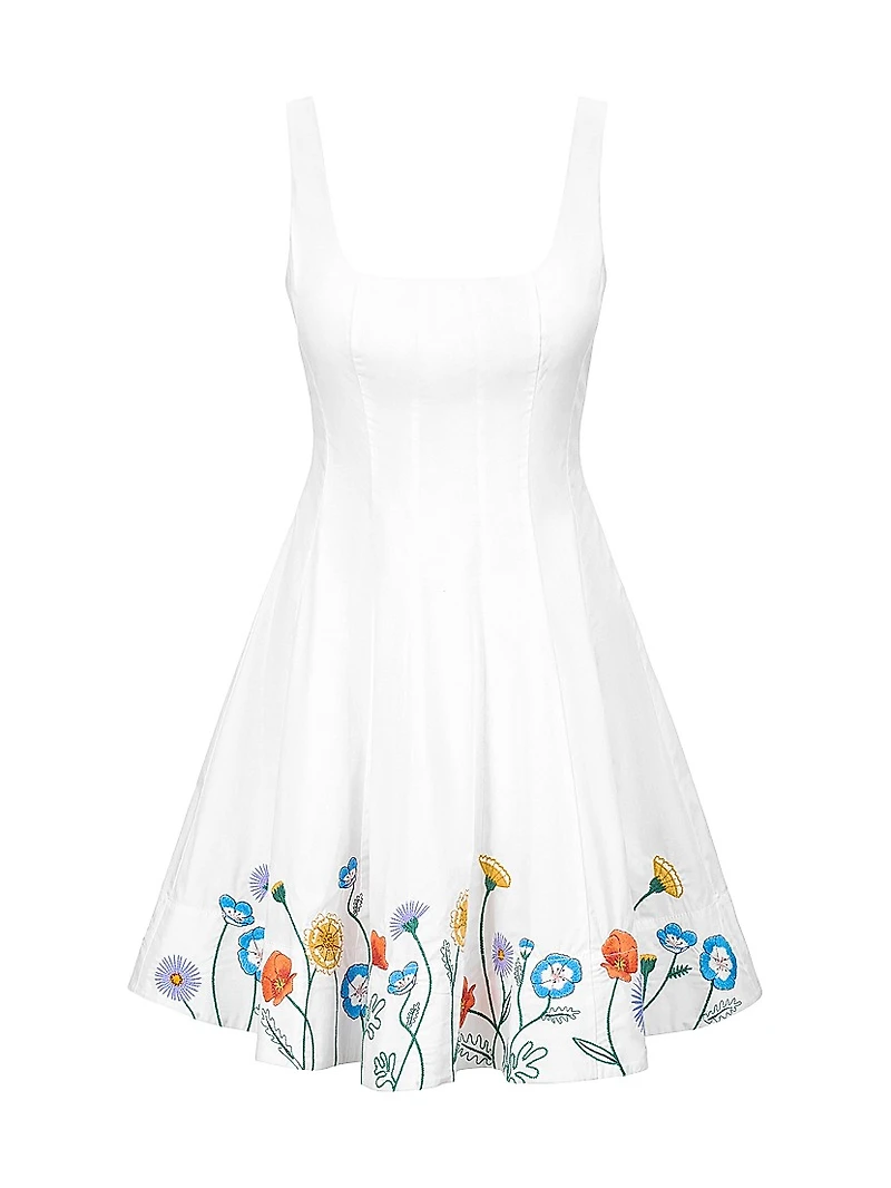 Wells Floral-Embroidered Stretch-Cotton Minidress