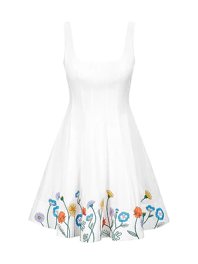 Wells Floral-Embroidered Stretch-Cotton Minidress