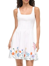 Wells Floral-Embroidered Stretch-Cotton Minidress