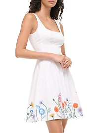 Wells Floral-Embroidered Stretch-Cotton Minidress