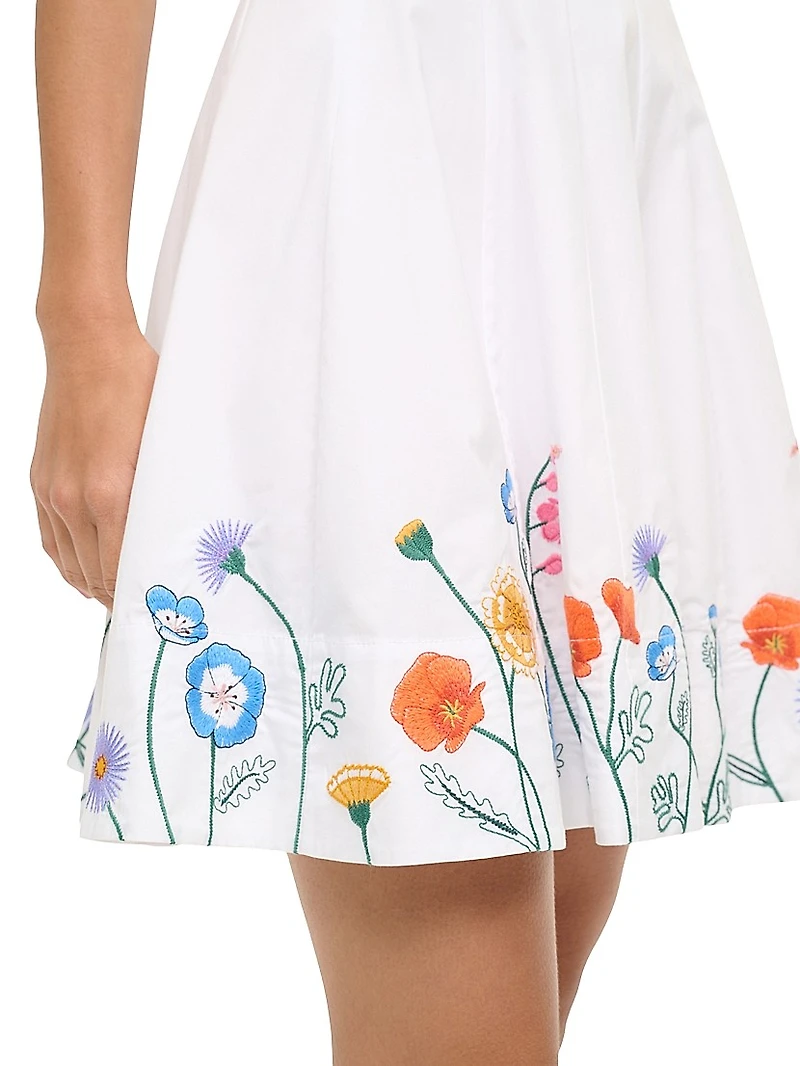 Wells Floral-Embroidered Stretch-Cotton Minidress