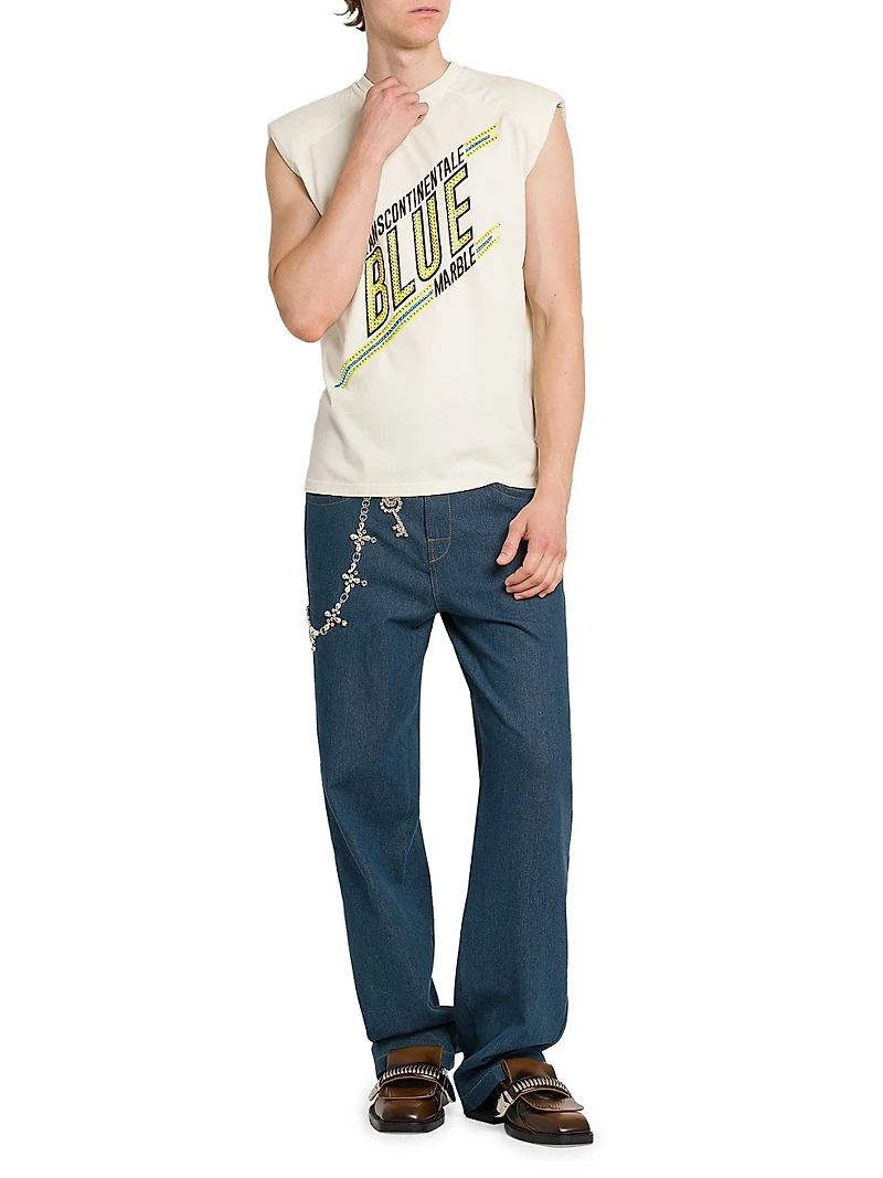 Padded Shoulder Sleeveless T-Shirt