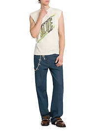 Padded Shoulder Sleeveless T-Shirt