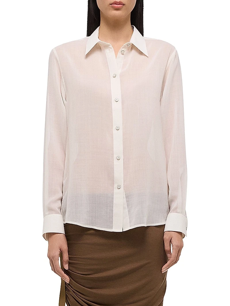 Sheer Wool-Blend Button-Front Shirt