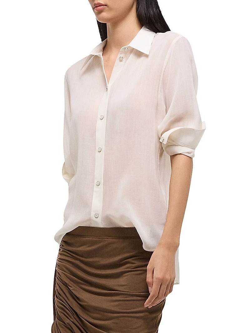 Sheer Wool-Blend Button-Front Shirt