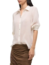 Sheer Wool-Blend Button-Front Shirt