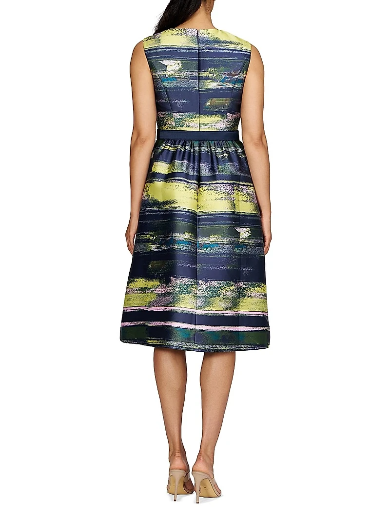 Spencer Striped Belted Cocktail Midi Dress