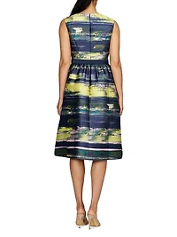 Spencer Striped Belted Cocktail Midi Dress