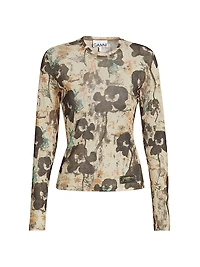 Printed Marl Mesh Long-Sleeve Top