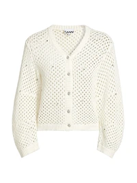 Rhinestone Cotton Pointelle Cardigan